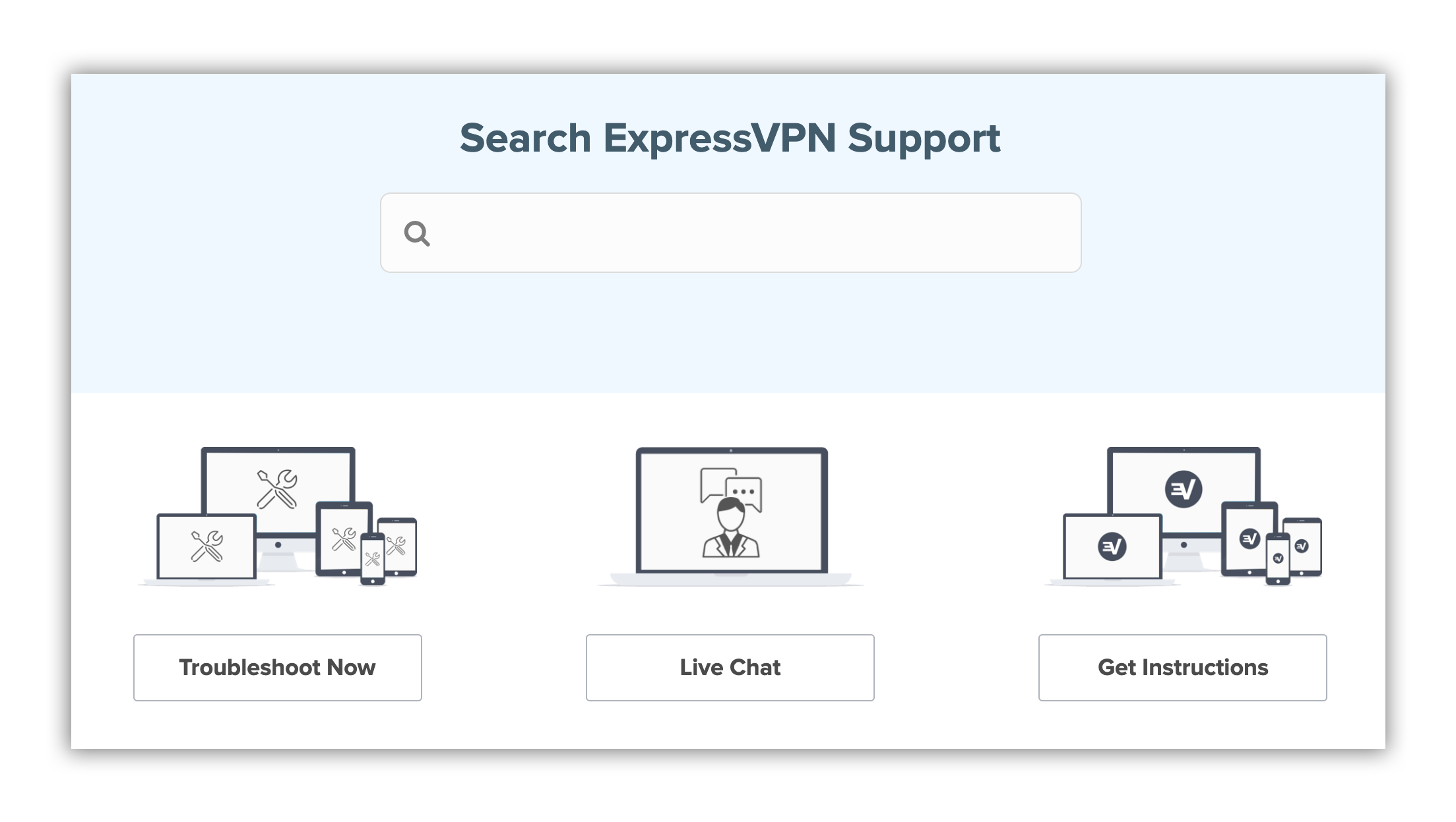 The support page of ExpressVPN is clear